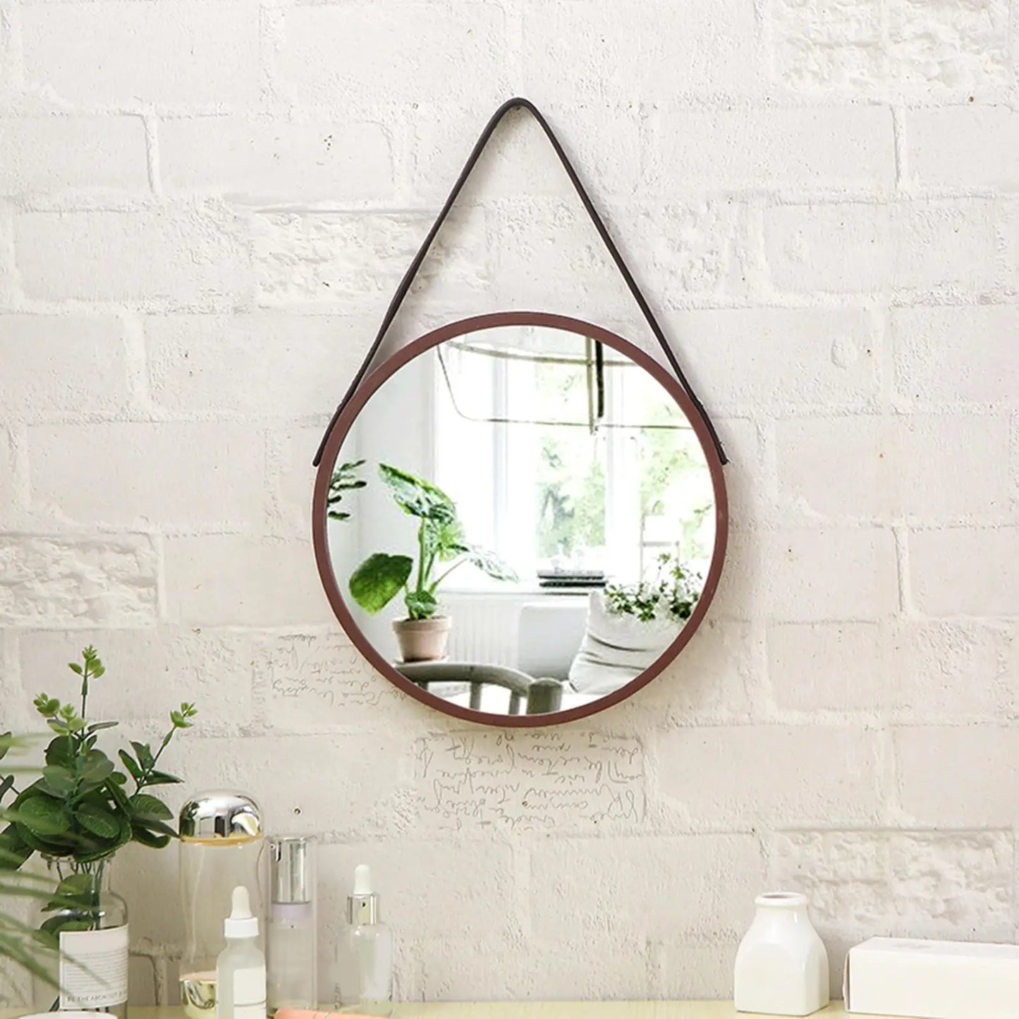 Wall Mounted Mirror Decorative Farmhouse Circle Rustic Frame Accent Mirror with