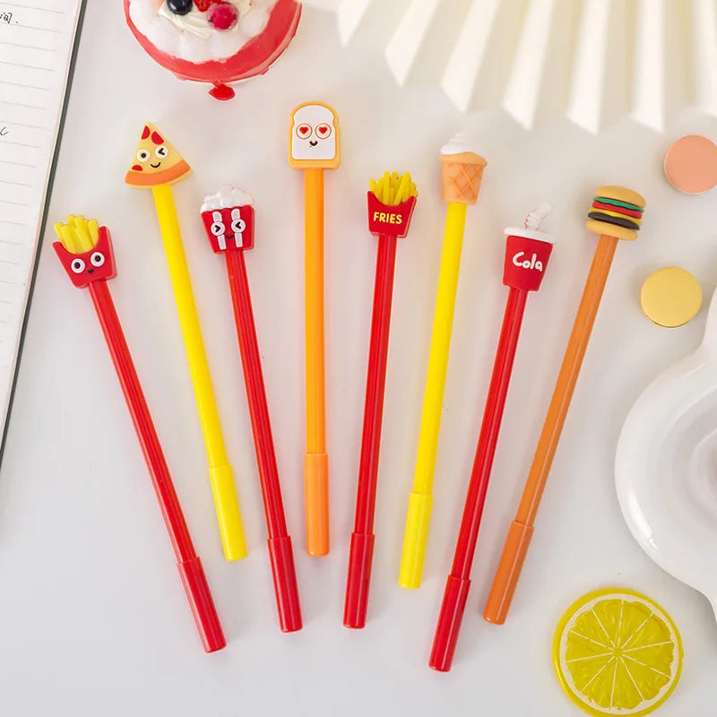 10Pcs/Set Creative Simulation Food Gel Pen Fries Cola Burger Cartoon Signature Pen Cute Gel Pen School Writing Pens Stationery