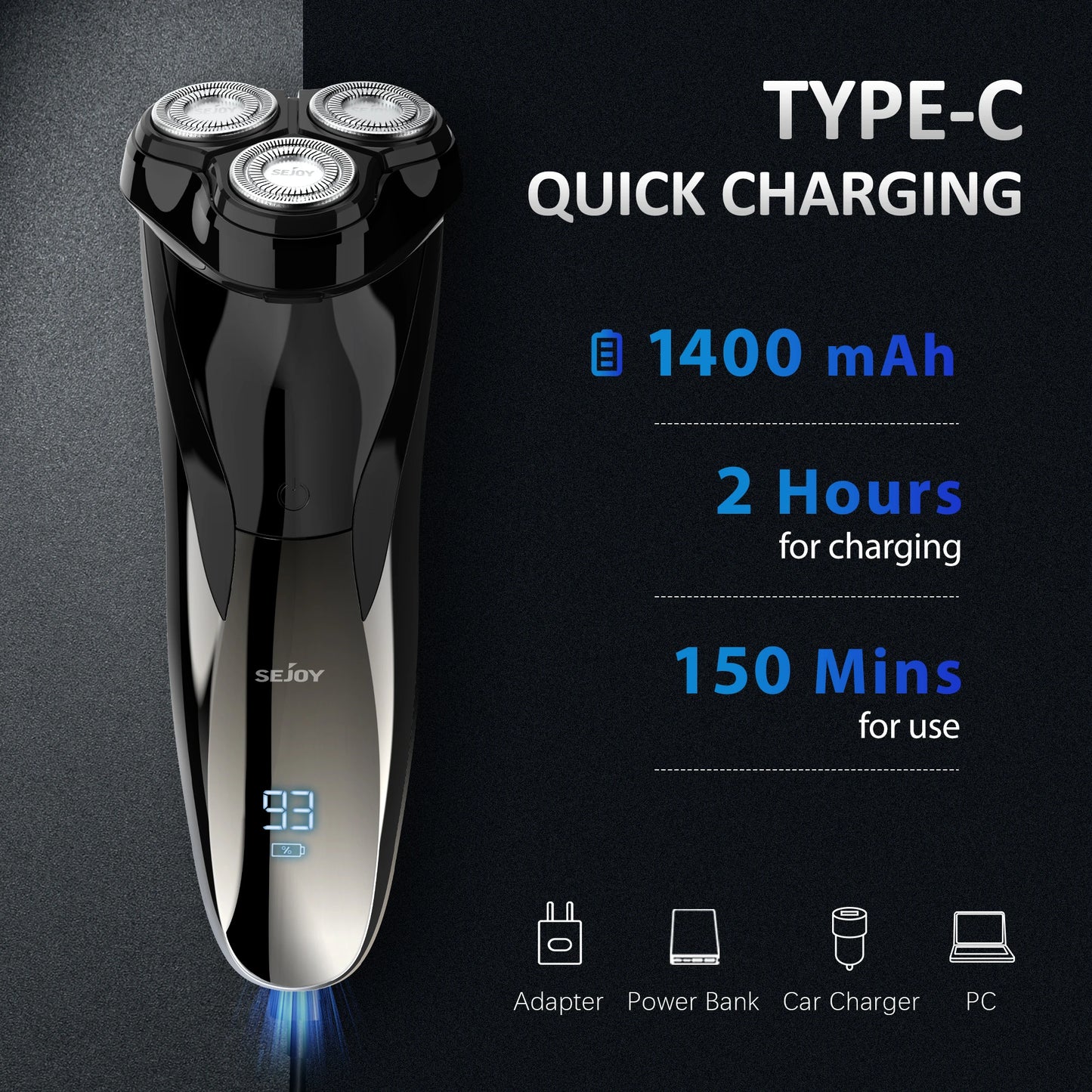 2 in 1 Electric Shaver 3D Men  Razor Beard Trimmer With LCD Display IPX7 Waterproof USB Rechargeable Electric Shaving Machine