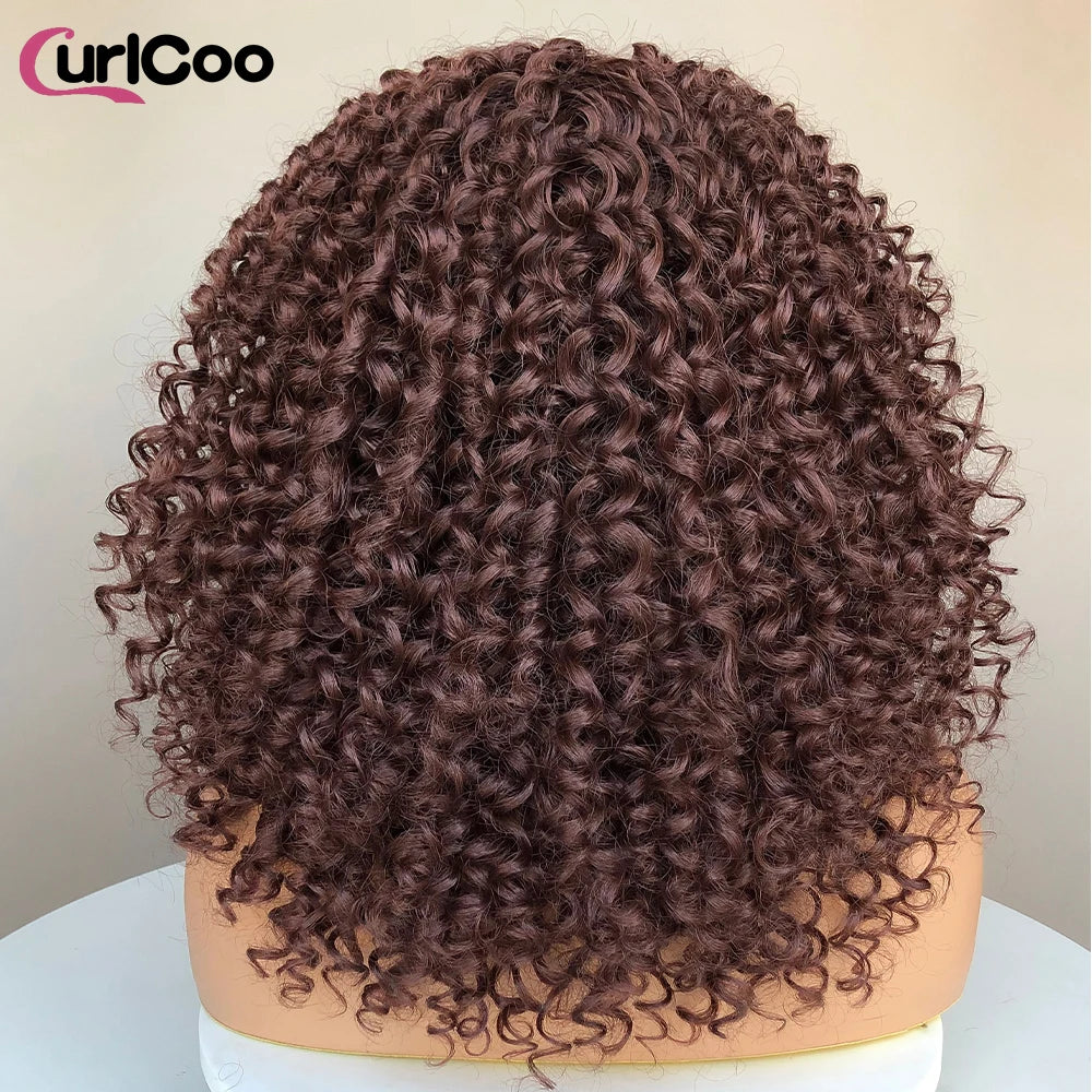 CurlyCoo Synthetic Curly Lace Front Wigs For Black Women Short Kinky Curly Bob Wig Ombre Natural Water Wave Cosplay Wig