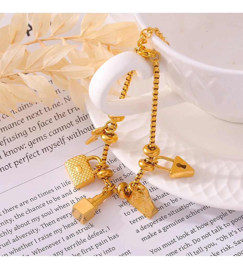 316L Stainless Steel Bracelets With Various Pendants For Women 18K Gold Plated Waterproof No Tarnish Women's Statement Bracelet