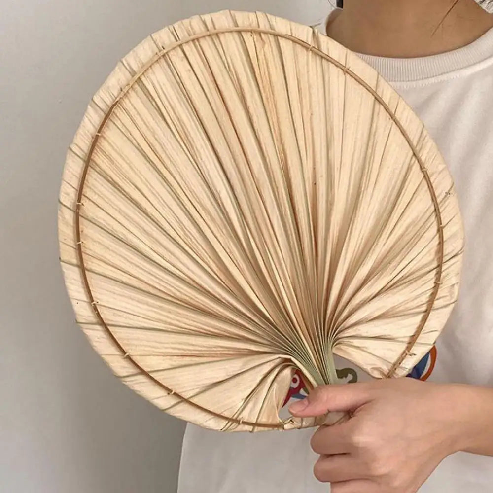 1pc Chinese Style Pure Hand Woven Craft Fan Summer Mosquito Repellent Fan Natural Palm Leaf Hand Shake Fan Home Decoration