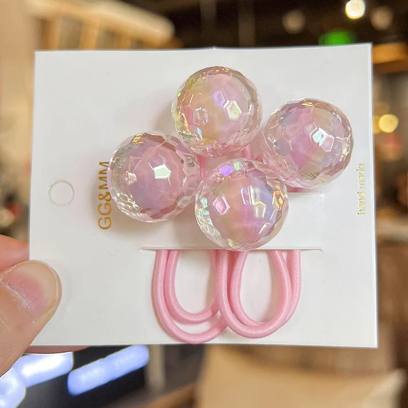 2pcs/lot Korean Color Ball Cartoon Head Cute Simple Long Rubber Band For Girl Children Kawaii Ponytail Hair Ties Party
