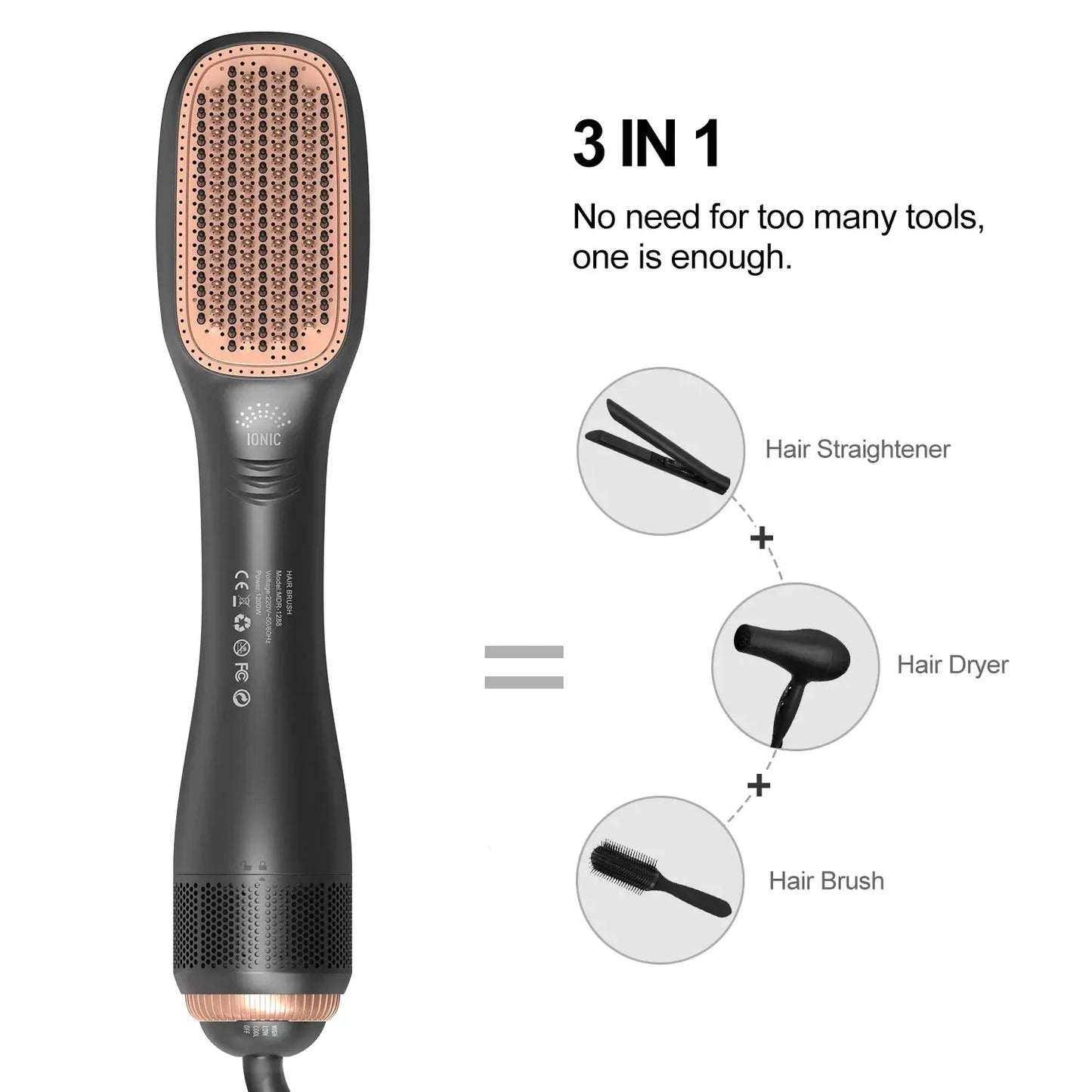 3 In 1 Hairdryer Brush Overheating Protection Negative Ion Hair Straightener Fast Heating Lightweight Hair Straightening Tool