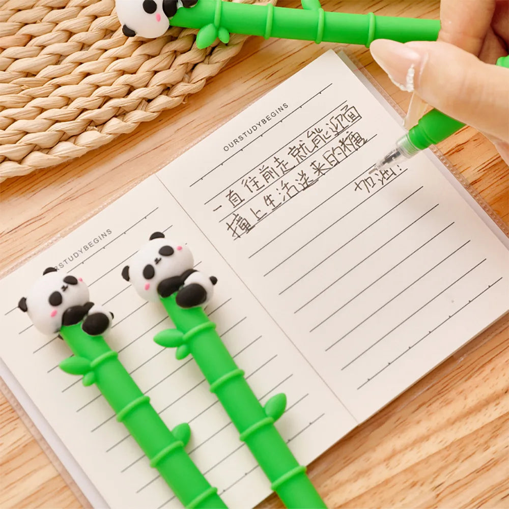 6 pcs/lot Panda Bamboo Soft Silicone Gel Pens For Writing Cute Signature Pen School Office Stationery Art Deco Gel Pens