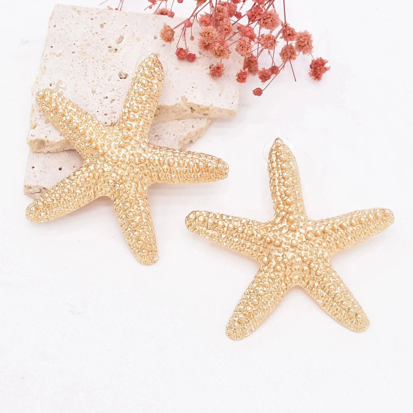 Golden Starfish Pendant Necklace Stud Earrings for Women Europ American Fashion Exaggerated Summer Marine Animal Jewelry Sets