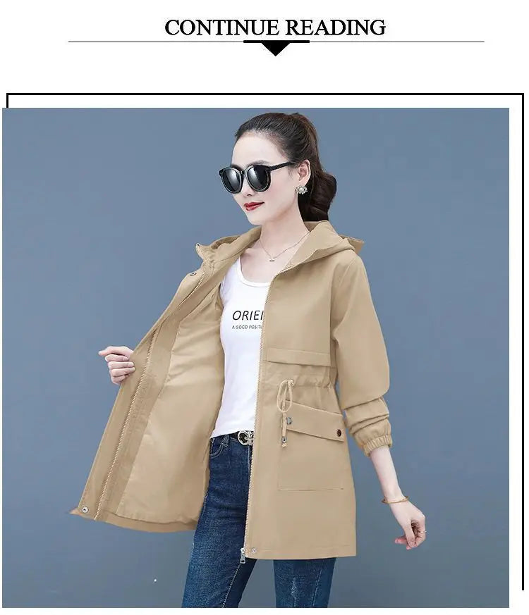 2023 New Spring Autumn Women Jackets Hooded Windbreaker Basic Coat Long Coats Lightweight Outerwear Famale Cardigan Clothing