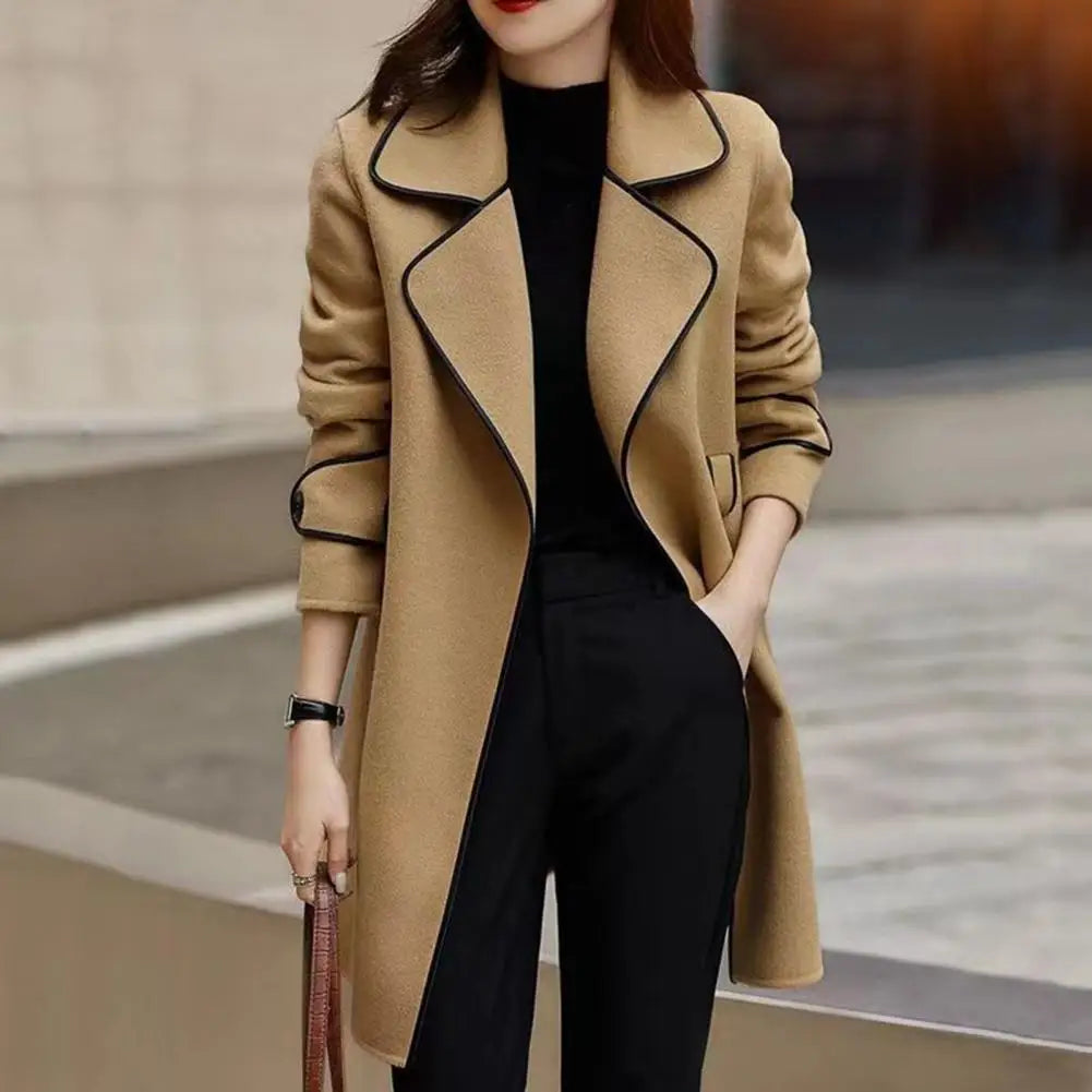 Stylish Women Outerwear Elegant Long Sleeves Autumn Winter Slim Fit Open Stitch Woolen Coat  Ladies Jacket Streetwear