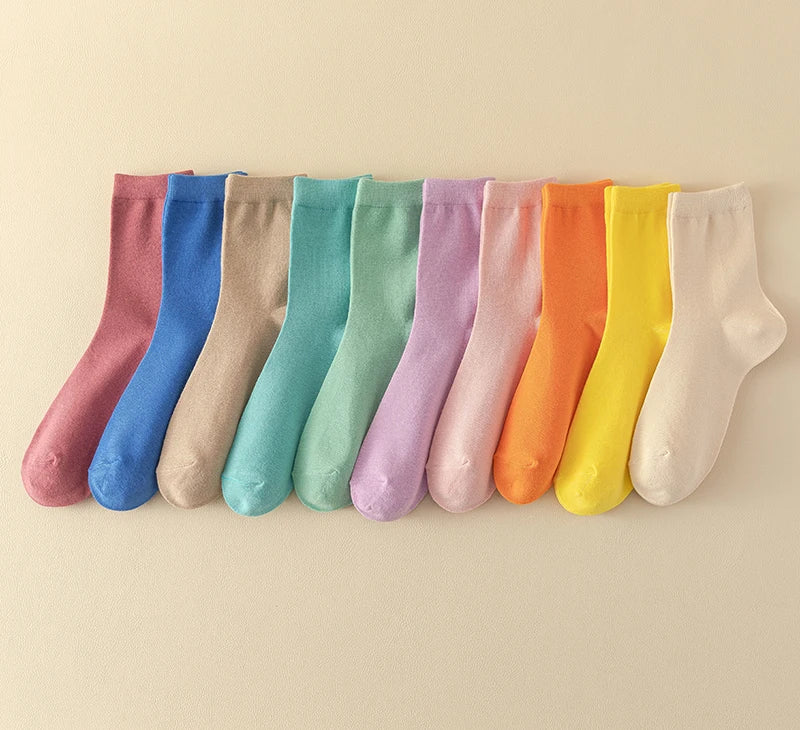 10 Pairs/Lot New Woman Cotton Socks Men Sock Solid Color Autumn Spring For Female's Soft Breathable Colorful Girl