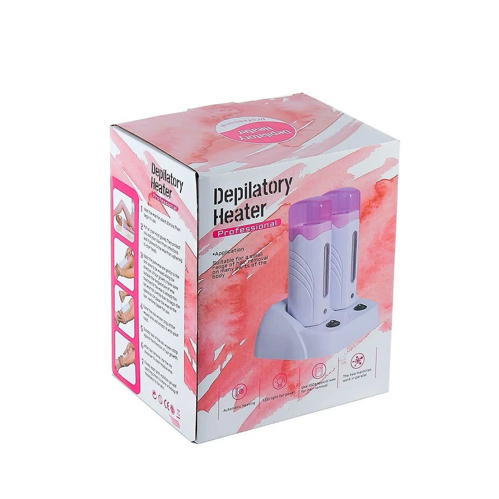 3 IN 1 Double Roller Depilatory Wax Waxing Kit Hair Removal Waxing Kit Wax Heater with Wax Cartridge Facial Body Bikini Epilator