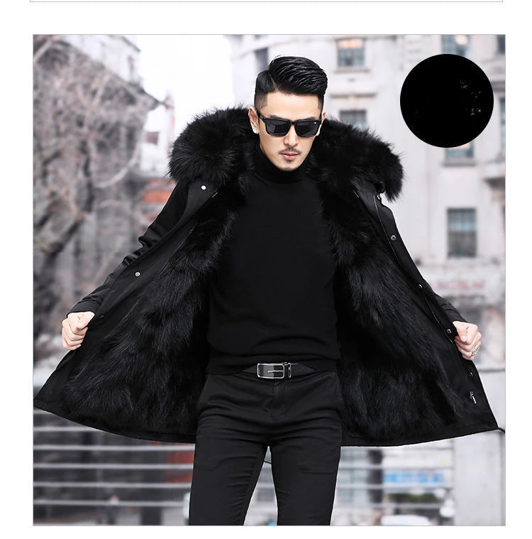 2023 New Parka Men Whole Mink Liner Winter New Fur Coat Mink-like Wool Mid-Length Leather Fur Coat