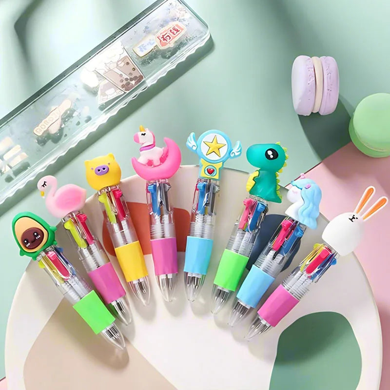 10Pcs/Lot Cute Kawaii Cartoon Mini 4 Colors Ballpoint Pen Multicolor Pens Student Kids School Stationery Office Supplies Gifts