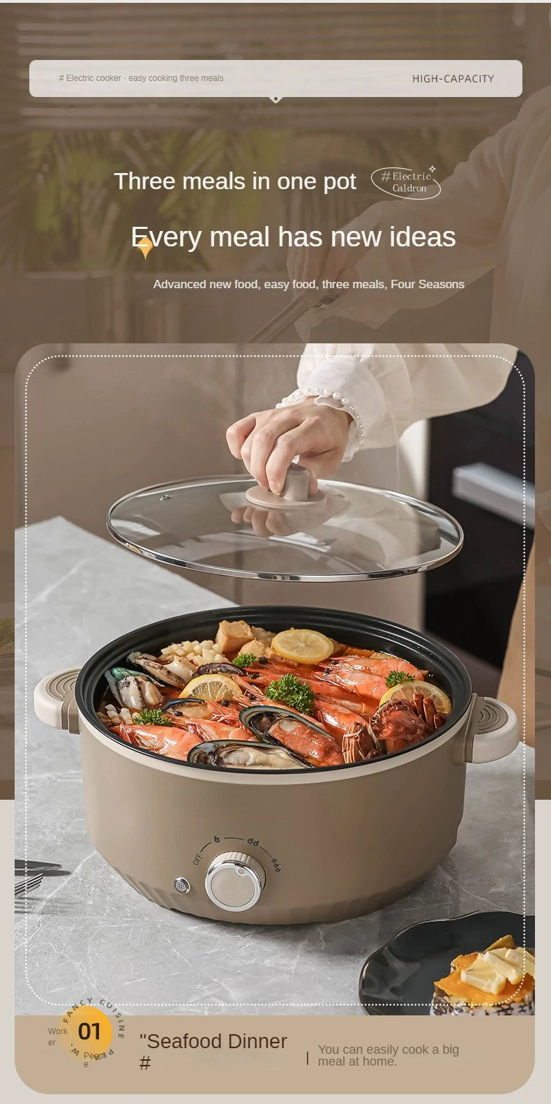 3L/4.6L Electric Food Cooking Pot Non-stick Multi Cooker Household Electric Hot Pot Frying Pot Home Rice Cooker 220V