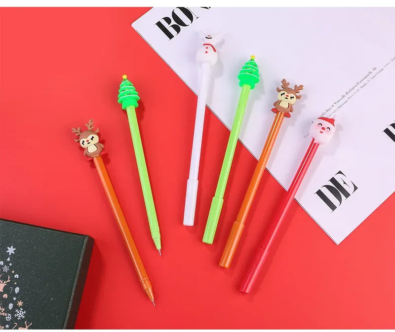 30Pcs/Lot Kawaii Christmas Gel Pen 0.5mm Black Ink Cute Christmas Tree Elk Santa Snowmen Neutral Pen School Stationary Kids Gift