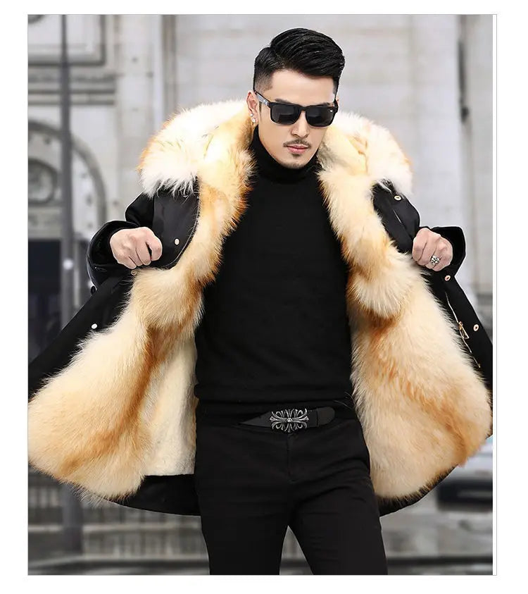 2023 New Parka Men Whole Mink Liner Winter New Fur Coat Mink-like Wool Mid-Length Leather Fur Coat