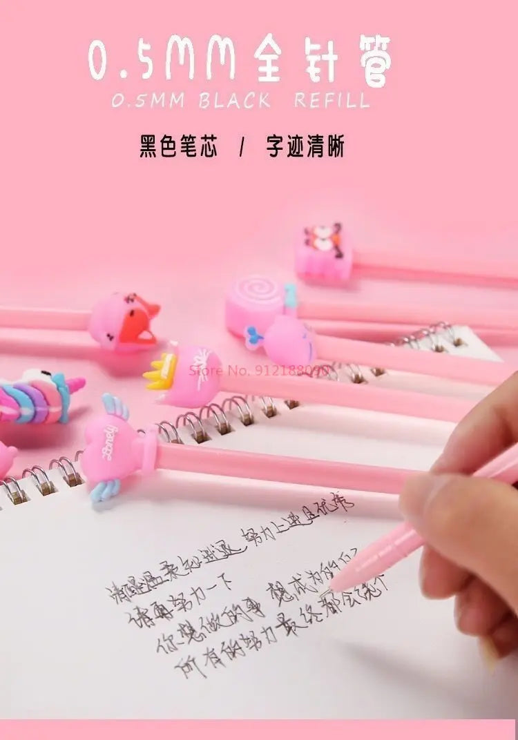 Wholesale 10/50/100pcs Kawaii Cartoon Gel Ink Pens Writing Pens 0.5mm Black Stationery For Office School Student Children Gift