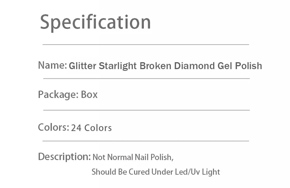 Vendeeni 24 Colors Glitter Broken Diamond Gel Nail Polish Flash Reflective Nail Art Gel Varnish UV LED Soak Off Gel Lacquer 15ml