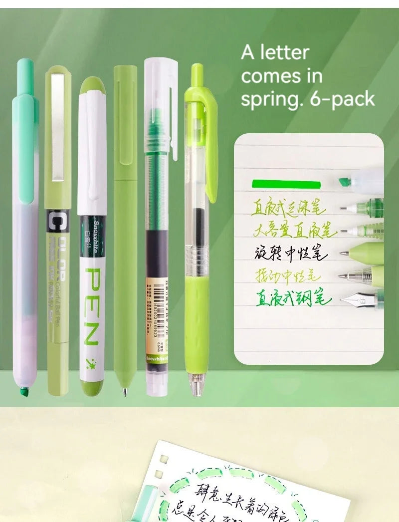 6pcs/set Roller Pen Purple / Pink / Green Color Ink Straight Liquid Gel Pen Ballpoint Pen for School Office Stationery Kawaii