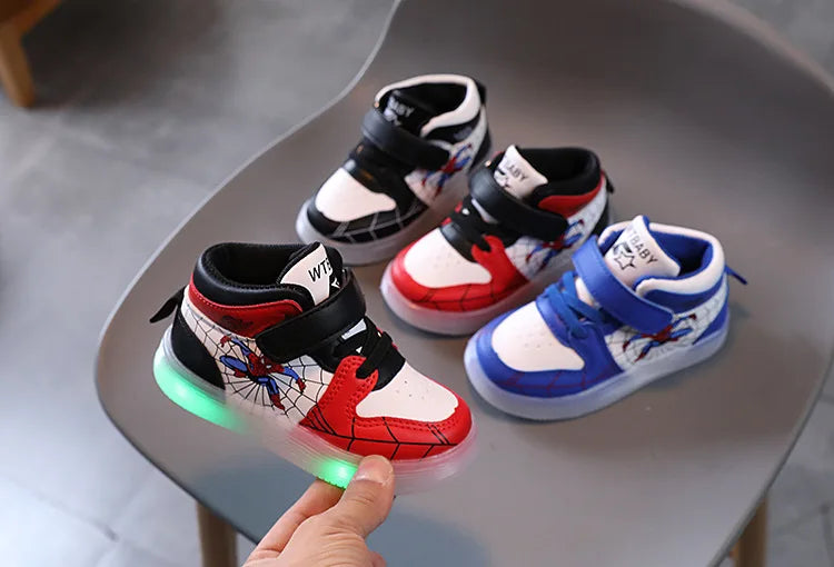 Spiderman LED Light Kids Shoes Boys and Girls Light Kids Light Kids Sports Shoes Mesh Sports Boys and Girls LED Light Shoes