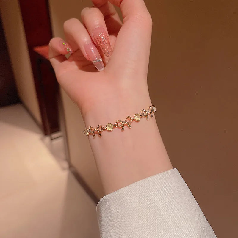 Gold Color Bracelet Set of Four Stainless Steel Sequins Rhinestone Bracelet Combination for Women Chain Bracelet Jewelry Gifts