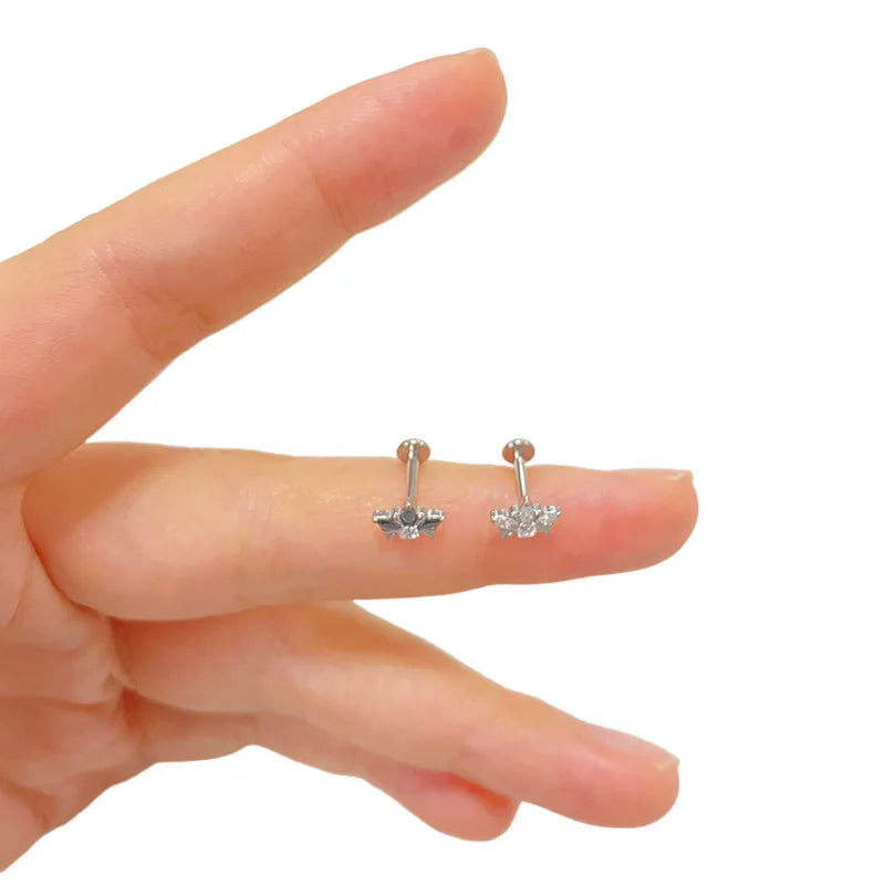 ASTM F136 Titanium EAR Stud PIERC with 4 CZ Top Cartilage Tragus Earrings Ear Lip Helix Studs Tongue Fashion Piercing Jewelry