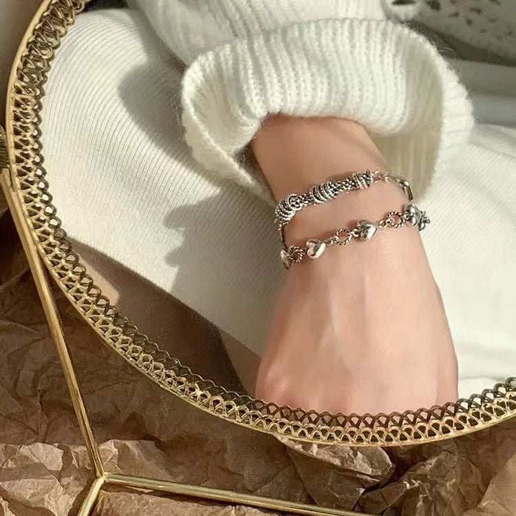 Gold Color Bracelet Set of Four Stainless Steel Sequins Rhinestone Bracelet Combination for Women Chain Bracelet Jewelry Gifts