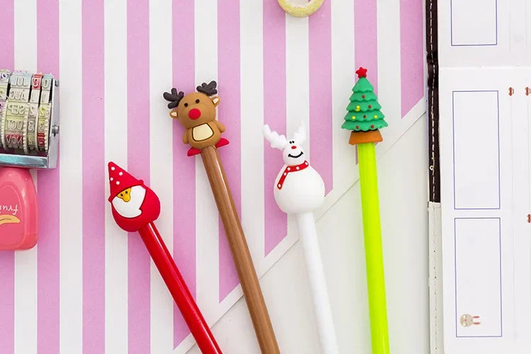 30Pcs/Lot Kawaii Christmas Gel Pen 0.5mm Black Ink Cute Christmas Tree Elk Santa Snowmen Neutral Pen School Stationary Kids Gift