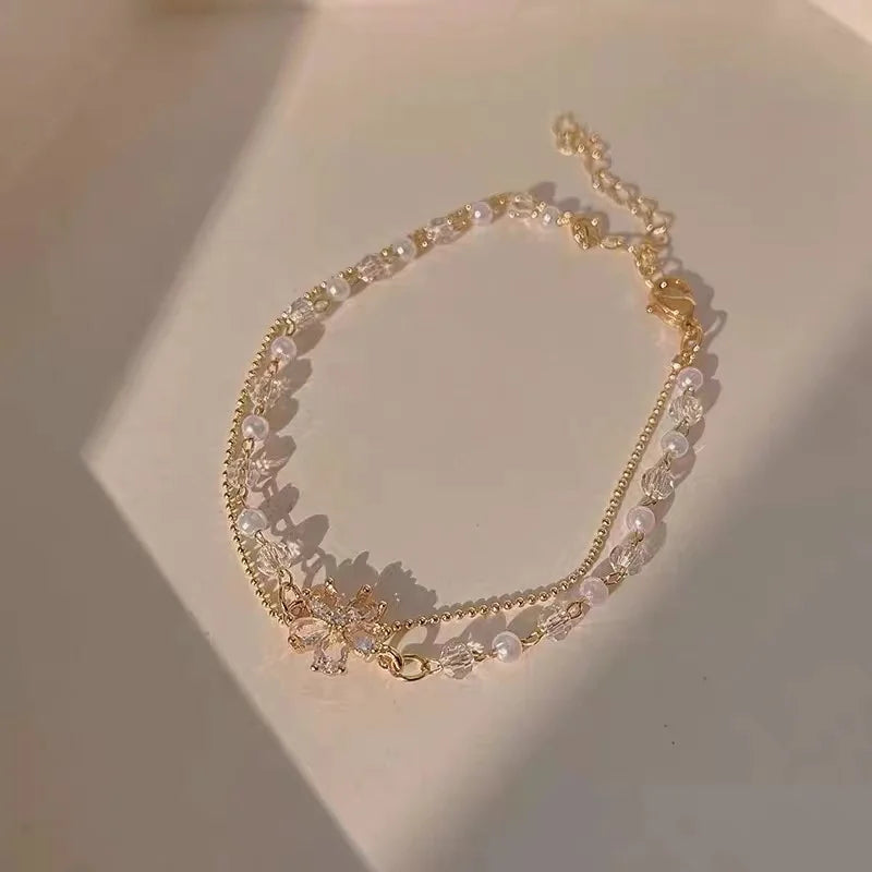 Gold Color Bracelet Set of Four Stainless Steel Sequins Rhinestone Bracelet Combination for Women Chain Bracelet Jewelry Gifts