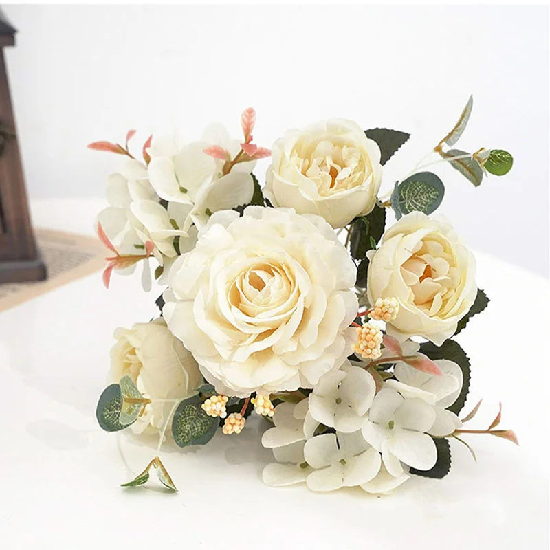 30cm Fake Peony Silk Flowers Bouquet Faux Hydrangea Flower Decor Wedding Party Home Decoration Retro Peonies Artificial Flowers