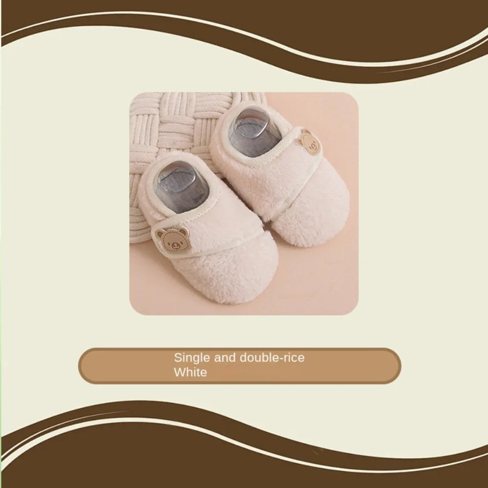 0-5 Years Old Soft Sole Infant Plush Floor Shoes Warm Touch Fastener Anti-slip Walking Shoes Casual Bear Kids First Walkers Home