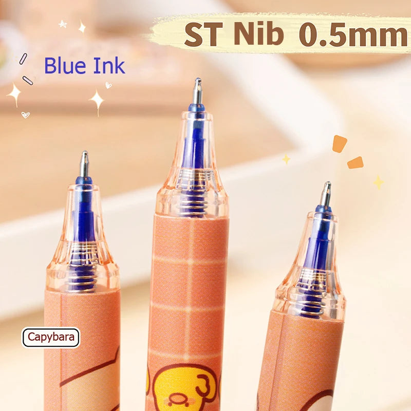 6pcs Cute Capybara Erasable Pen Blue Ink Writing Smooth Quick-Drying Office Accessories Elegant Pens Cute Japanese Stationery