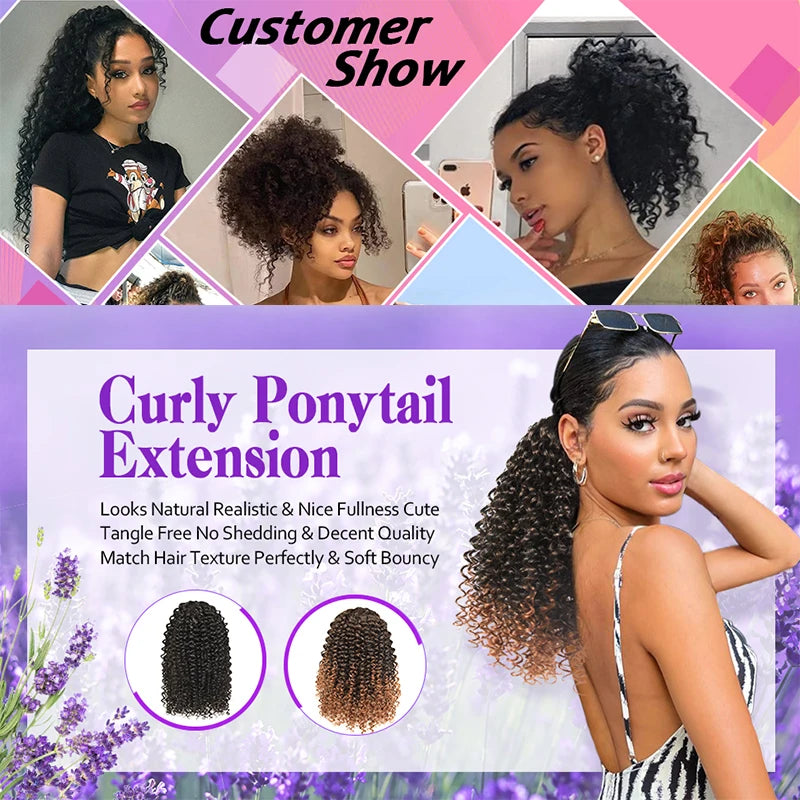 Synthetic 10 Inch Short Kinky Curly Ponytail Extension for Black Women Natural Drawstring with Two Clips Afro Women Daily Use