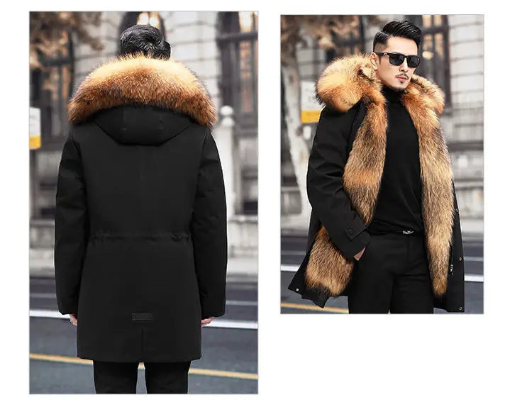 2023 New Parka Men Whole Mink Liner Winter New Fur Coat Mink-like Wool Mid-Length Leather Fur Coat