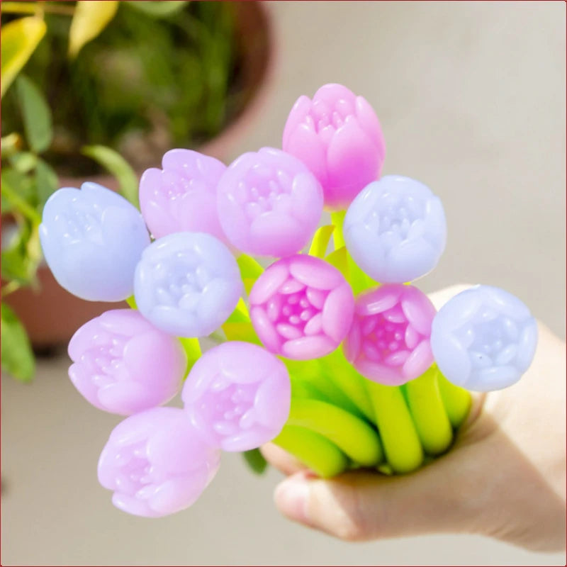 24 Pcs Creative Light Colored Tulip Silicone Gel Pens Set Small Fresh and Lovely Student Exam Writing Pen