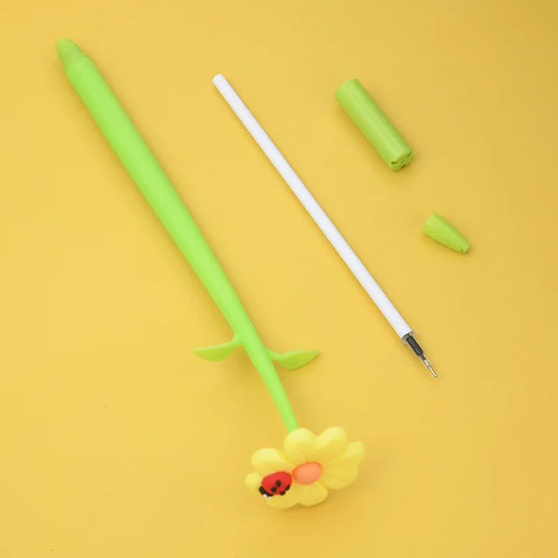 3 pcs/lot Kawaii Beetle Flowers Soft Silicone Bendable Gel Ink Pens School Office Writing Supplies Gift Stationery Prizes Kids