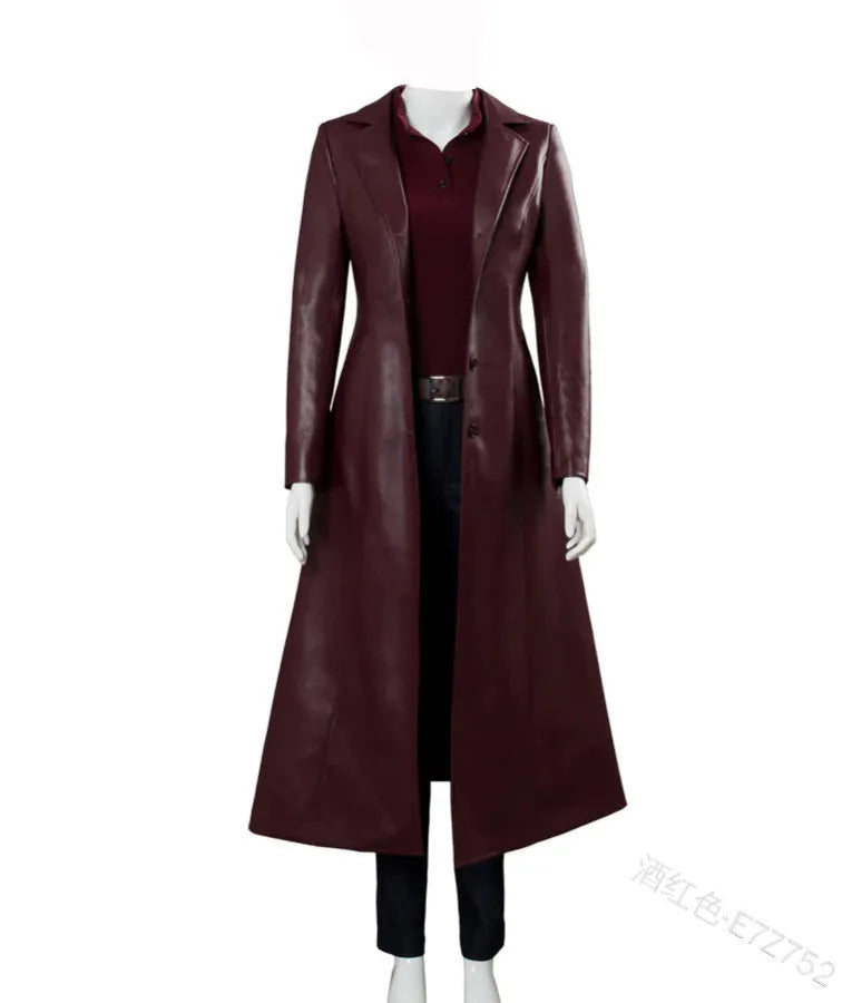 Women Long Leather Jacket Ladies Elegant Washed PU Leather Coats Trench Female Outerwear