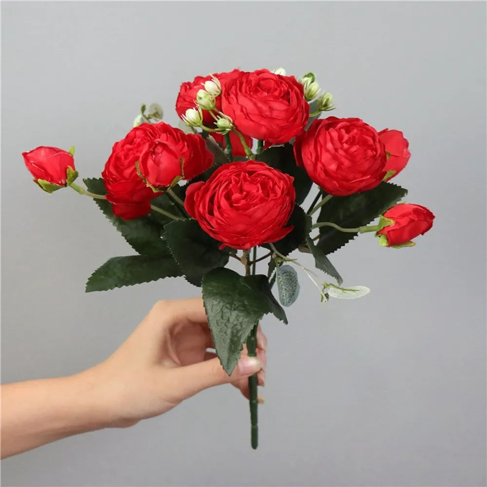 30CM Fake Roses Silk Peony Artificial Flowers Cheap New Year's Christmas Decorations Vase for Home Wedding Bridal Bouquet Indoor