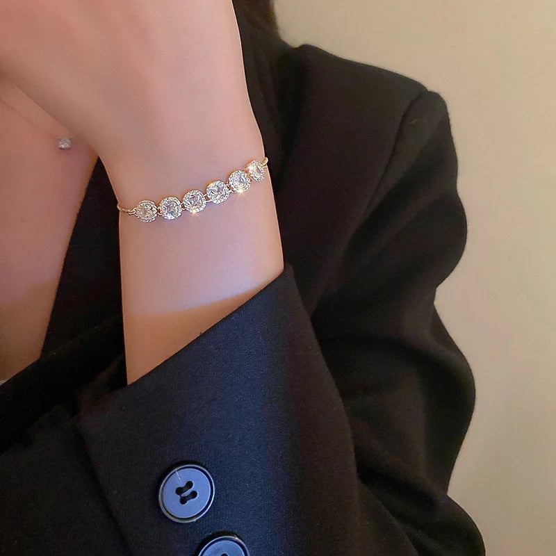 Gold Color Bracelet Set of Four Stainless Steel Sequins Rhinestone Bracelet Combination for Women Chain Bracelet Jewelry Gifts