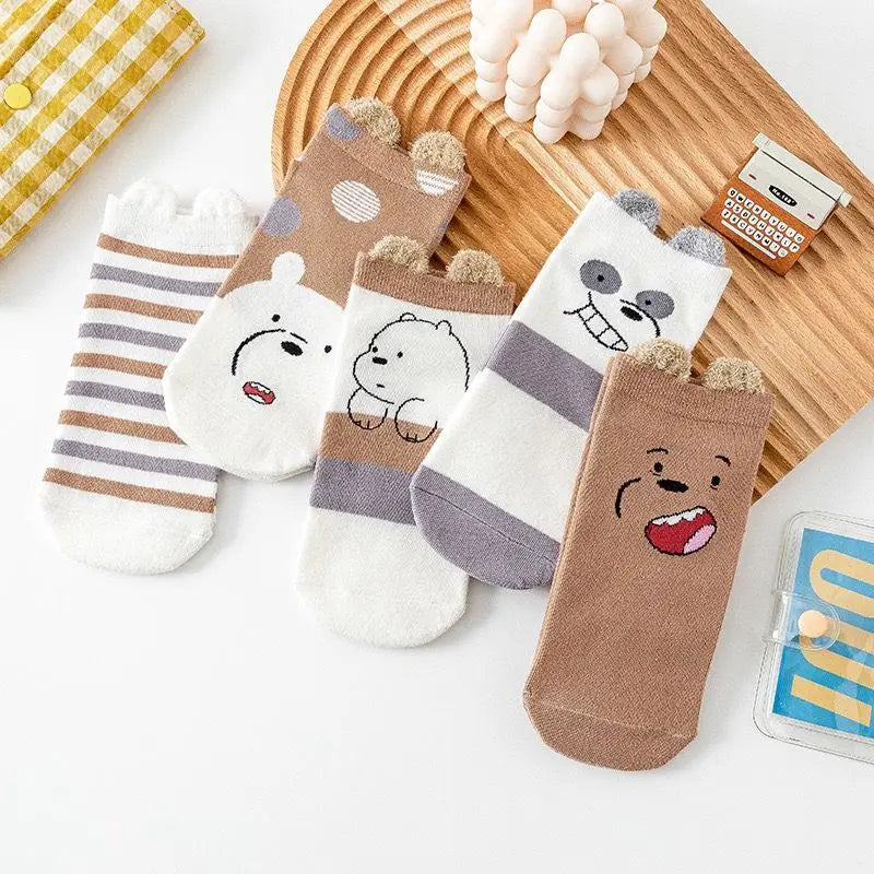 Spring And Autumn Fashion Women's Sotton Socken Funny Cartoon Animal Hello Kitten Dog Cute Girl Happy Funny Socks 5 Pairs