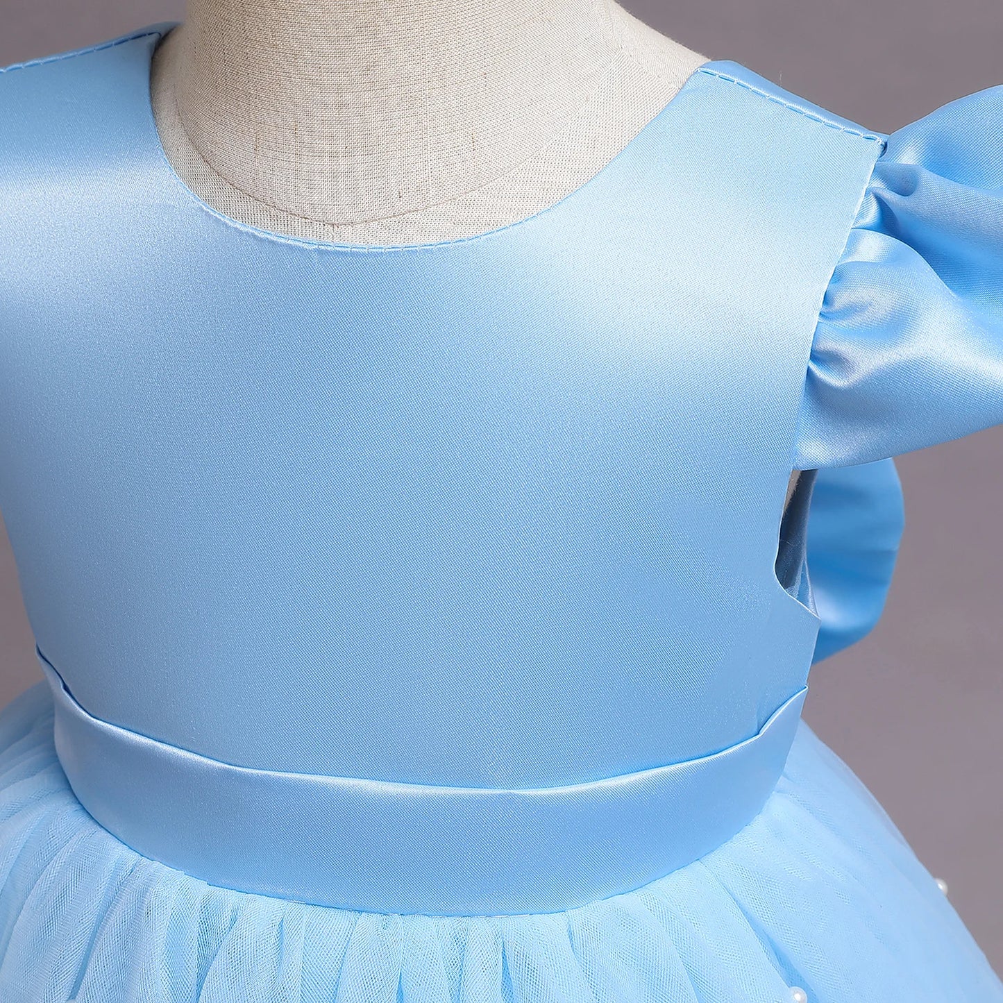 Toddler Girl Blue Beaded Tutu Gown 1-5 Years Baby Girl Birthday Party Dress Little Girl V-Back Bow Tulle Clothes Infant Costume