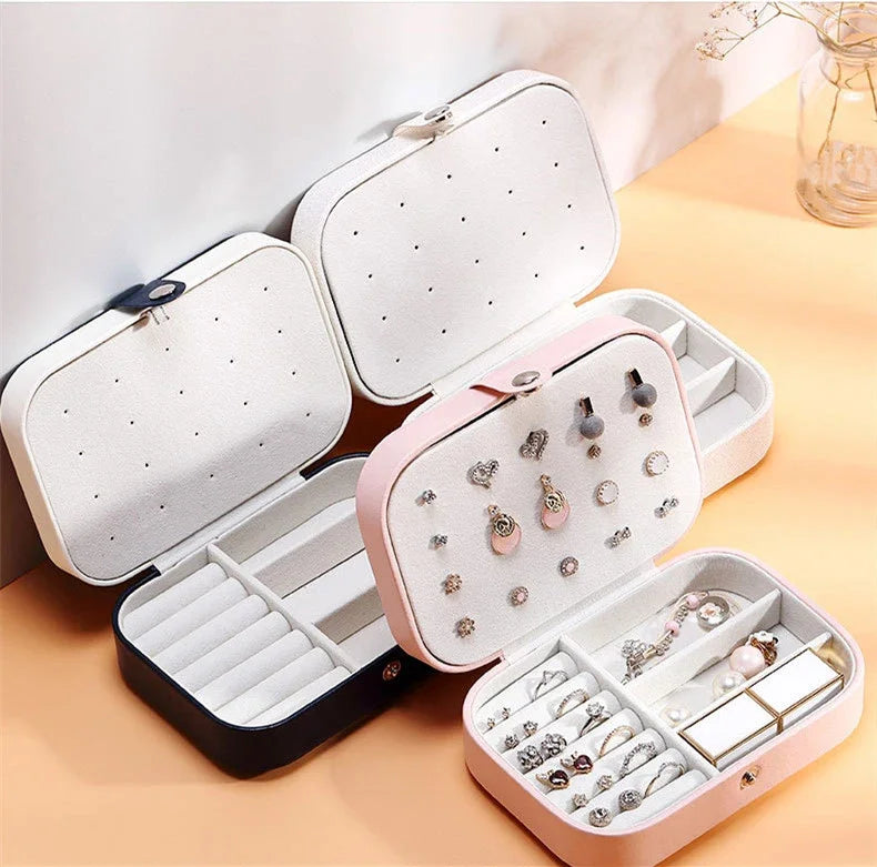 2024 Portable Jewelry Box Jewelry Organizer Display Travel Jewelry Case Boxes Button Leather Storage Zipper Jewelers