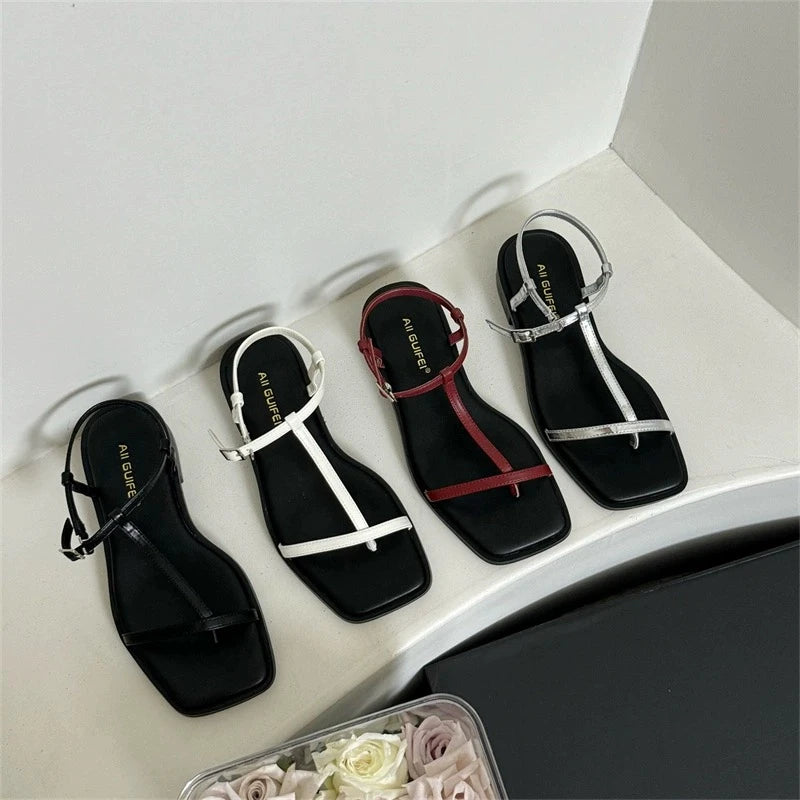 Summer Fashion Square Toe Ladies Shoes 2024 New Women's Thong Sandals Simple Thin Strap Slingback Sandals Sandalias De Mujer