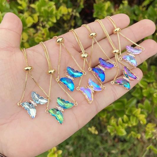Luxurious Colorful Butterfly Zircon Stainless Steel Bracelet For Women 26cm Adjustable Bracelet Jewelry Gifts 18K Gold Plated