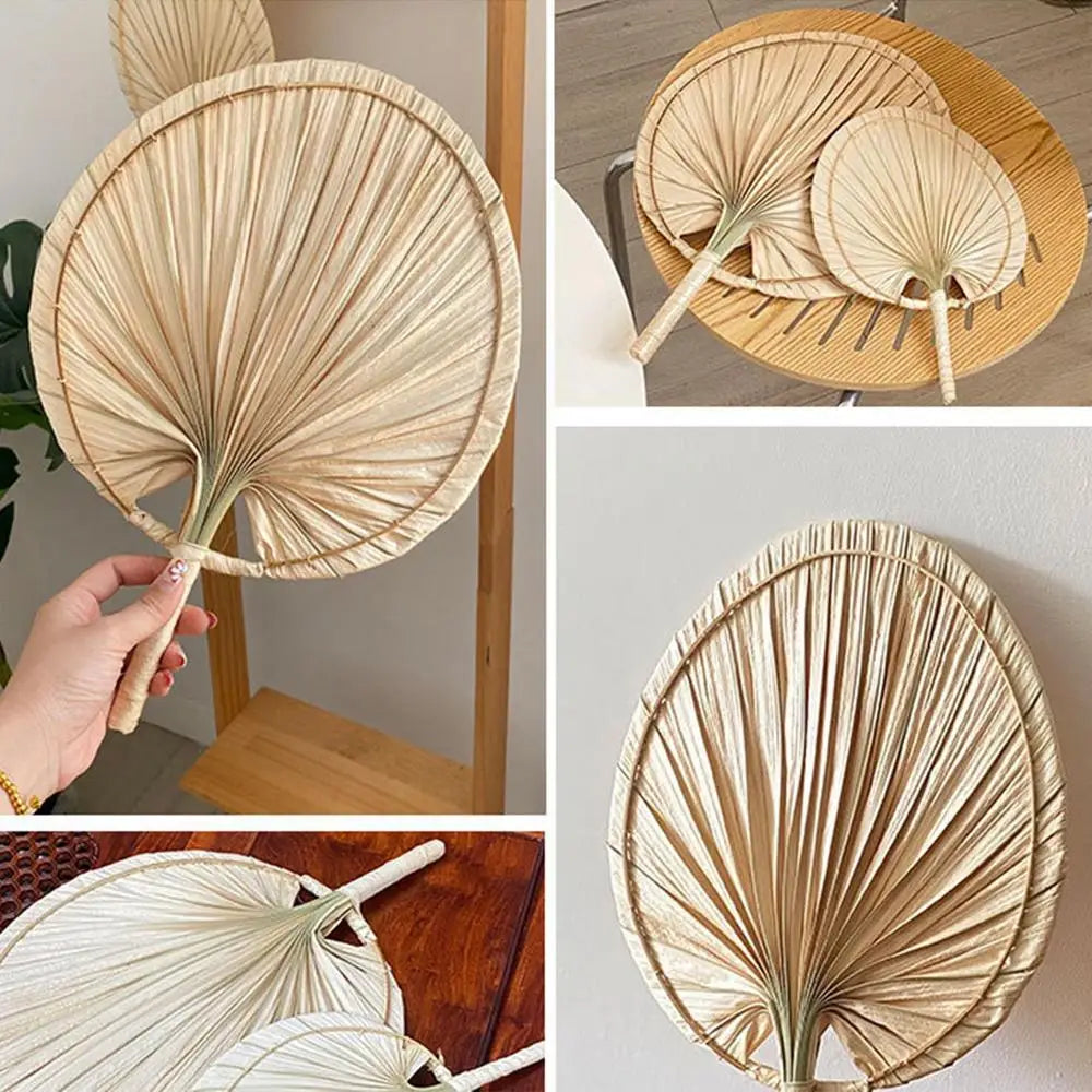 1pc Chinese Style Pure Hand Woven Craft Fan Summer Mosquito Repellent Fan Natural Palm Leaf Hand Shake Fan Home Decoration