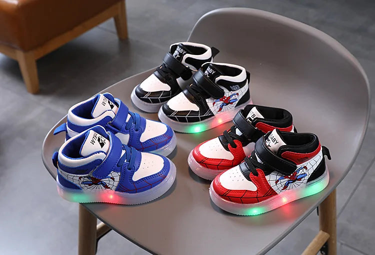 Spiderman LED Light Kids Shoes Boys and Girls Light Kids Light Kids Sports Shoes Mesh Sports Boys and Girls LED Light Shoes