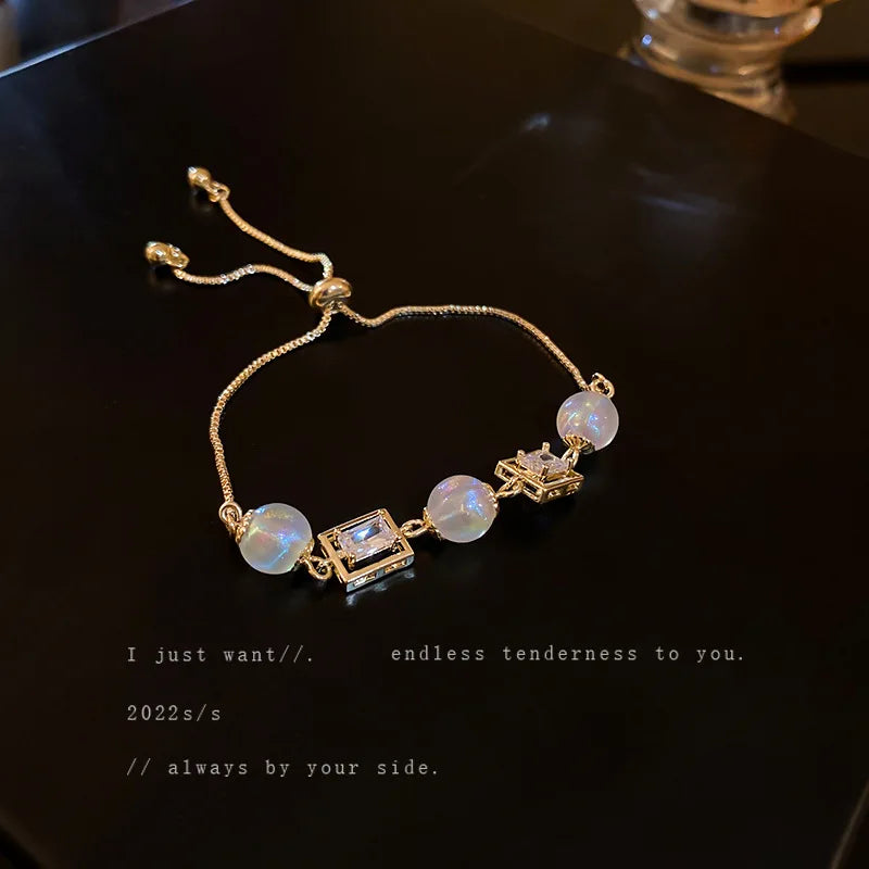 Gold Color Bracelet Set of Four Stainless Steel Sequins Rhinestone Bracelet Combination for Women Chain Bracelet Jewelry Gifts