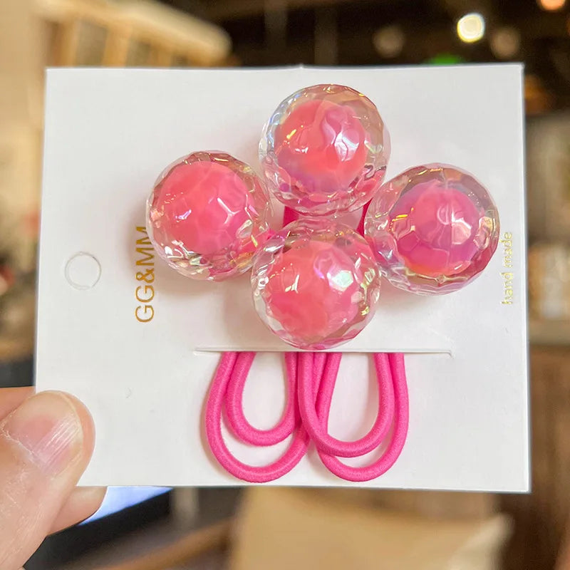2pcs/lot Korean Color Ball Cartoon Head Cute Simple Long Rubber Band For Girl Children Kawaii Ponytail Hair Ties Party