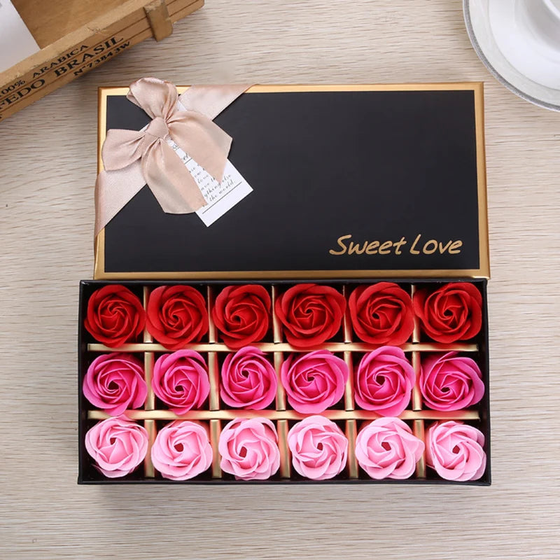 18pcs Soap Rose Romantic Scented Bath Soap Flowers Home Decor Fake Flower Wedding Pink Petal Valentine's Day Christmas Gift Box