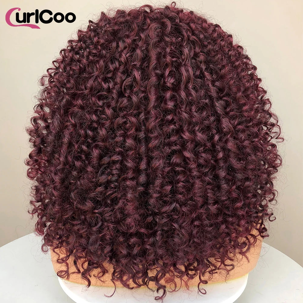 CurlyCoo Synthetic Curly Lace Front Wigs For Black Women Short Kinky Curly Bob Wig Ombre Natural Water Wave Cosplay Wig