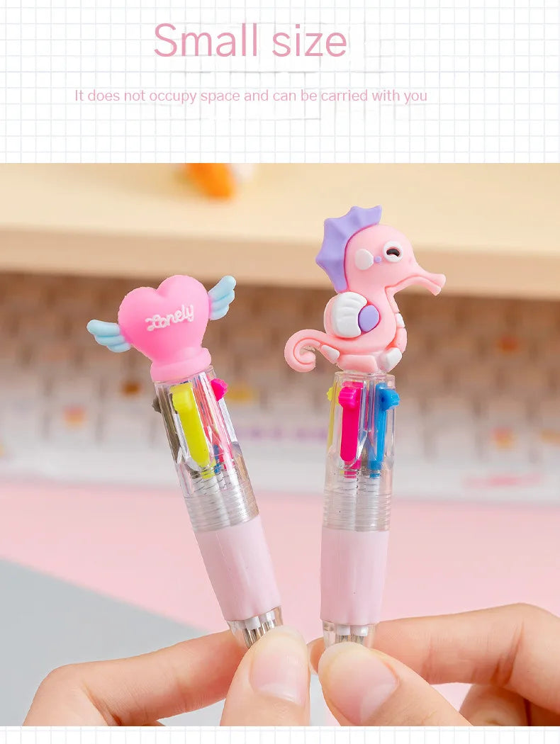 10Pcs/Lot Cute Kawaii Cartoon Mini 4 Colors Ballpoint Pen Multicolor Pens Student Kids School Stationery Office Supplies Gifts